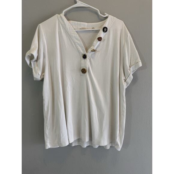 Soft Surroundings Bevvie 1X 14 16 Top Shirt Tee Tunic White Button - Picture 1 of 6